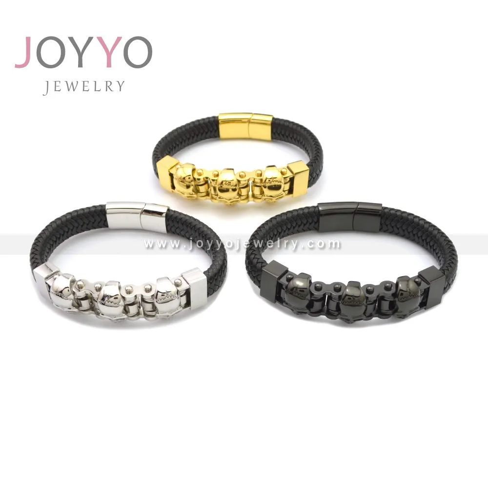 

Fashion Jewelry Silver Motorcycle Chain Leather Braid Bracelet For Men