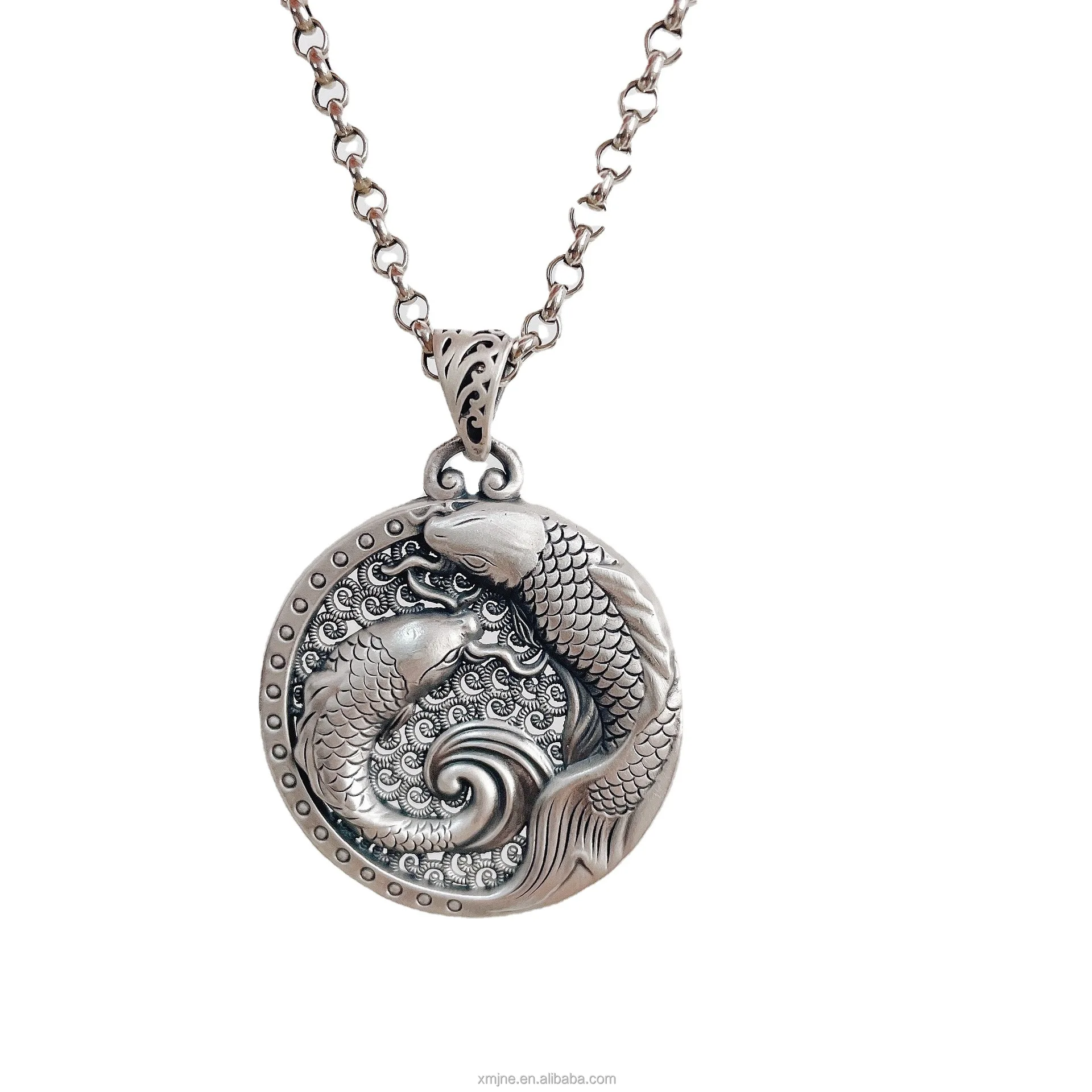 

Certified S999 Filigree Twin Fish Pendant Antique Sterling Silver Women's Ethnic Style Hollow Sand Old Carp Chain Key Chain