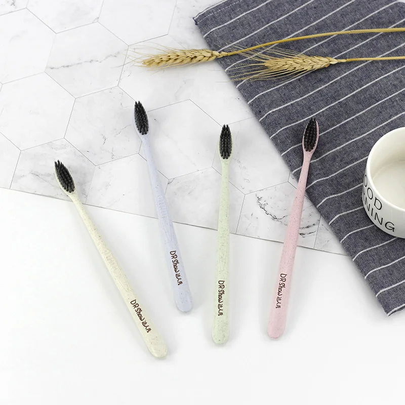 

Wholesale Biodegradable natural vegan Eco Friendly Reusable organic Adult Custom logo Wheat Straw Toothbrush, Mix color