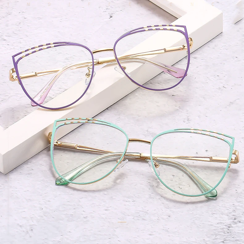 

2301 New Arrival Vintage Women Eyeglasses Frames Wholesale Metal Optical Frame Cat Eye Blue Light Blocking Glasses