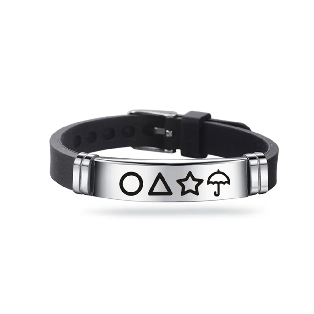 

squid game costume bracelet for Men women,Korean TV squid game Adjustable Black Titanium steel jewelry,Silicone Triangle 2021