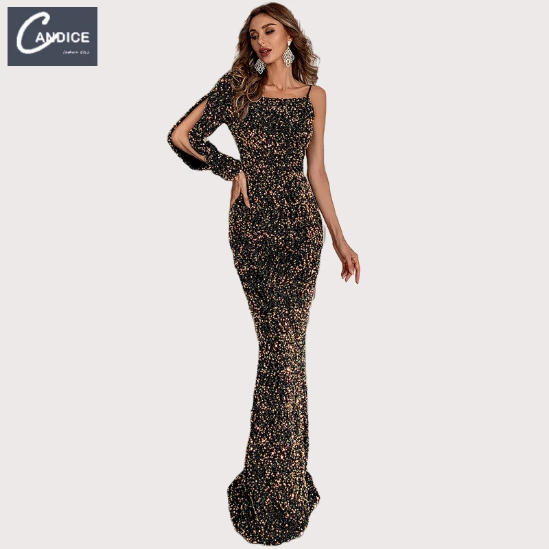 

Candice Haute couture Christmas sexy solid sequins glitter fishtail women mermaid prom evening dresses with sequined