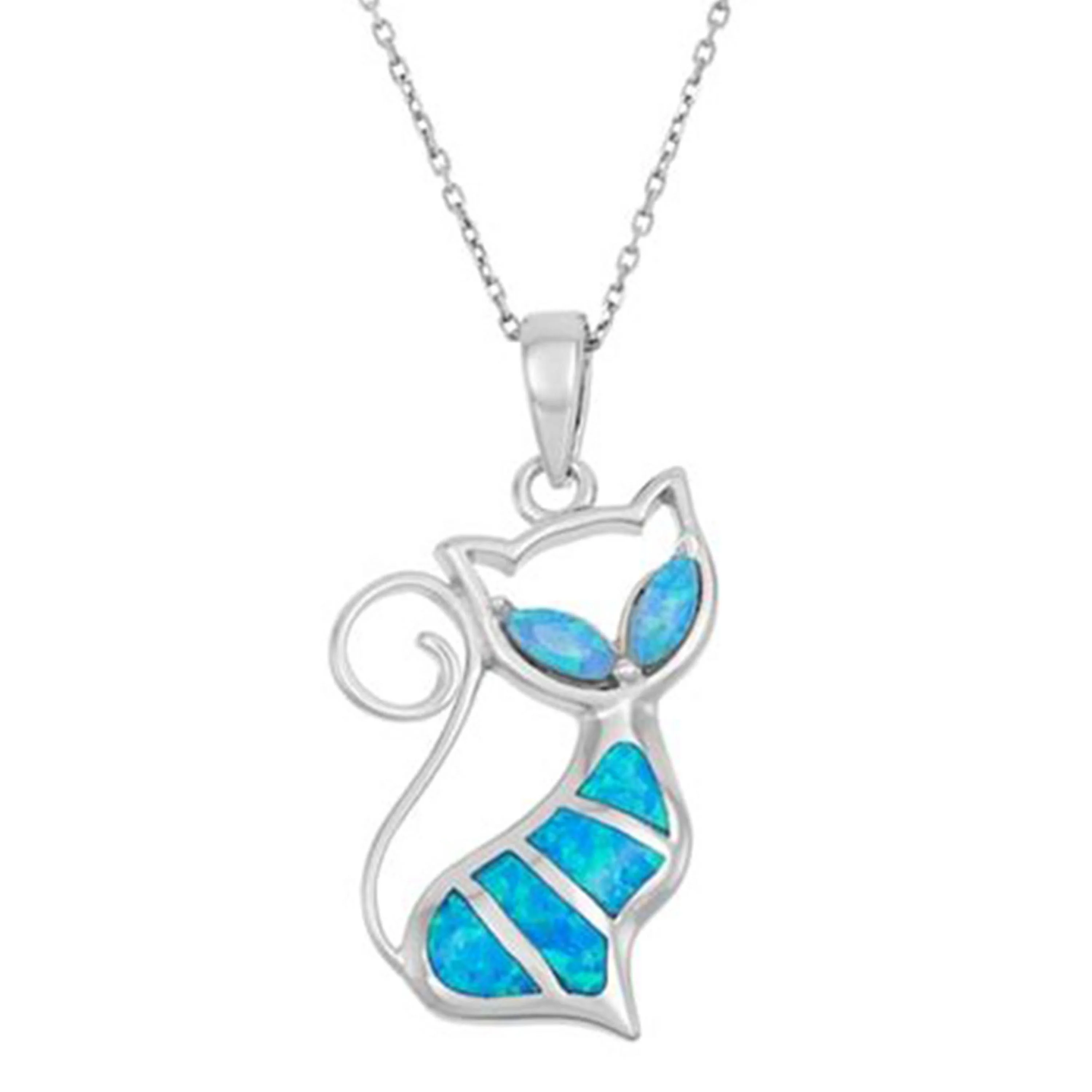 

Hawaii Style 925 Sterling Silver Sea Life Jewelry Cat Shape Blue Fire Opal Pendant