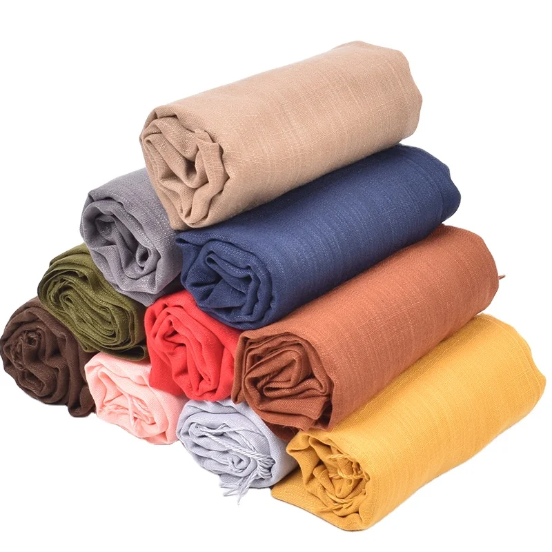 Polyester Cotton 70*180cm Hijab Turban Lady Warm Long Color Shawl Pashmina Winter Tassels Scarf for Womens Voile Musulman