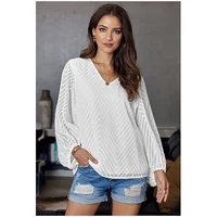 

New Fashion Women Loose Sleeve Chiffon Blouse Sexy Lady V neck Solid Casual Blouses Tops