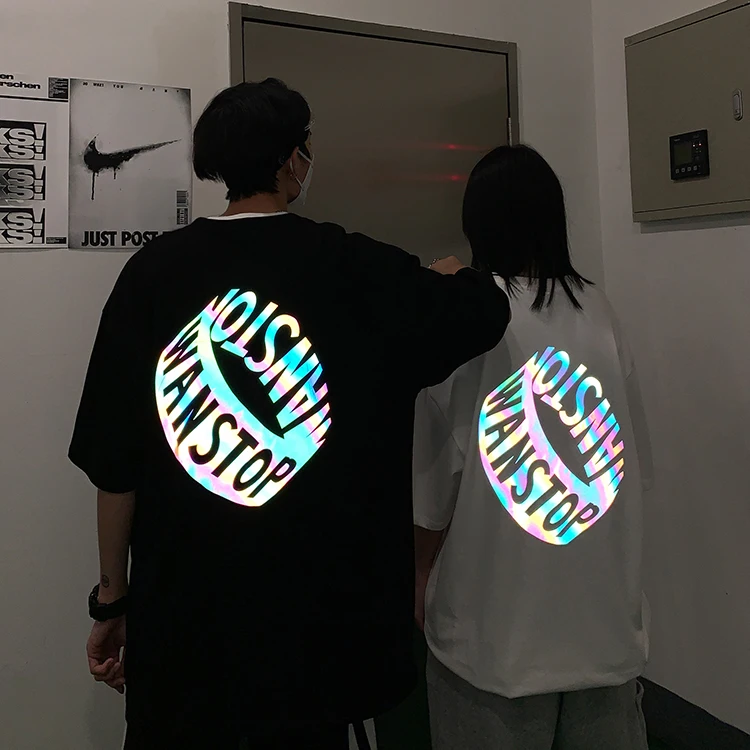 

Fashion safety student t- shirt part rainbow reflective men t- shirt