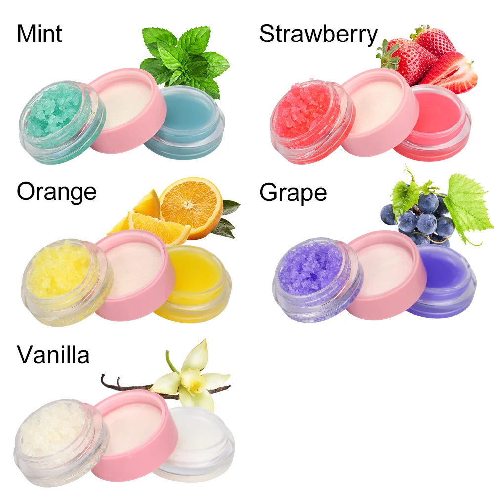 

Custom 2 in 1 Fruit Flavor Deep Moisturizing Lip Balm Exfoliating Lip Scrub Private Label, 5 colors