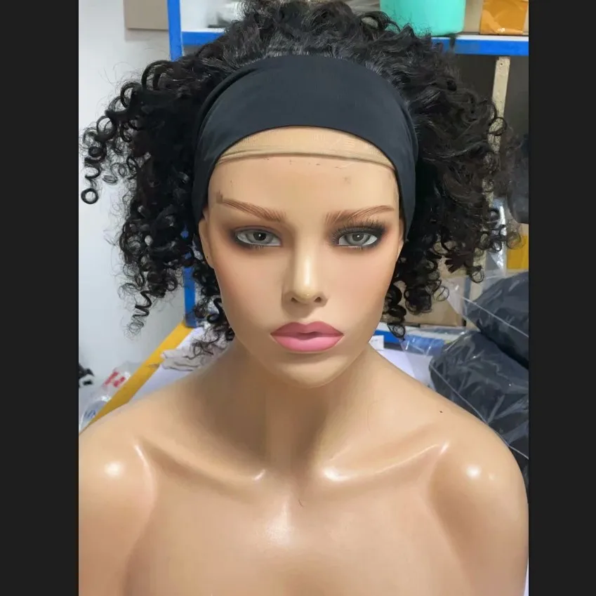 

100% human hair wig with head band afro curly 14 inch