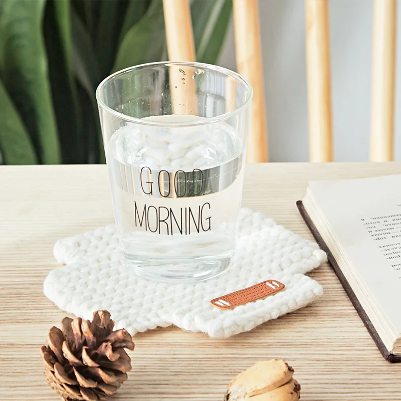 

Cotton + Acrylic knitted cup mat white custom coasters for drink, White, coffee and grey