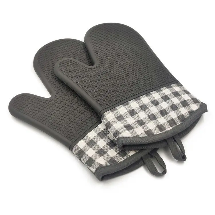 

Non-Slip Heat Resistant Silicone Cotton Kitchen Oven Mitt, Red/blue/grey