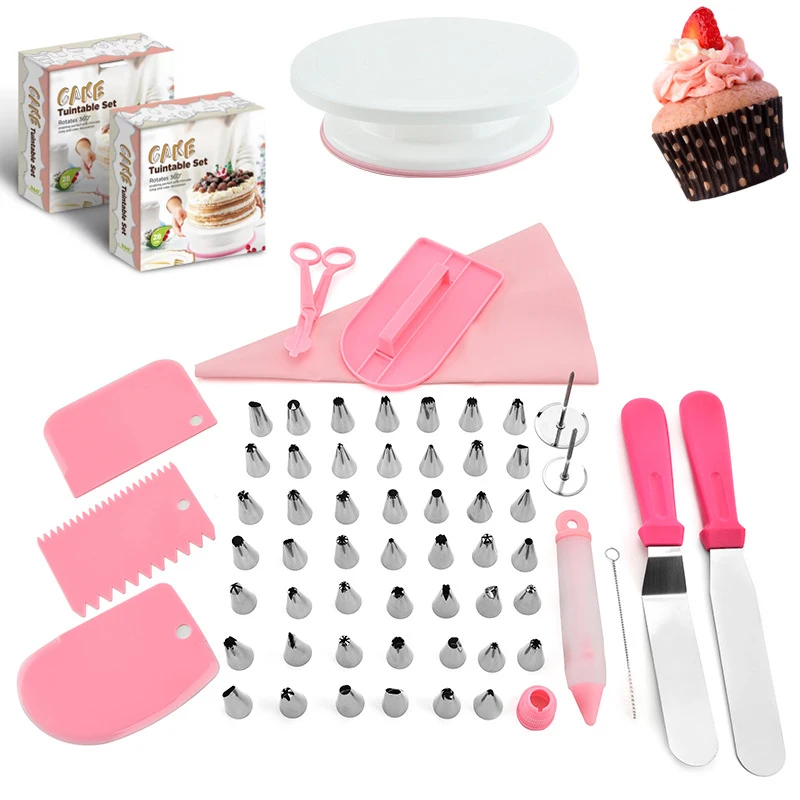 

73 piece stainless steel cream turntable piping icing bag baking tools pastry cake decorating set