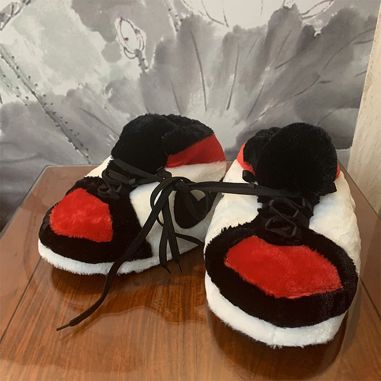 

Sneaker Plush Slippers For Women Kid, As picture