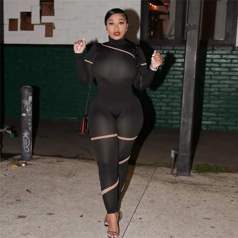 

Sexy Women Club Wear Bodysuit Outfits Spring Summer 2022 Mesh Black Two Piece Set Clothing, Picture color