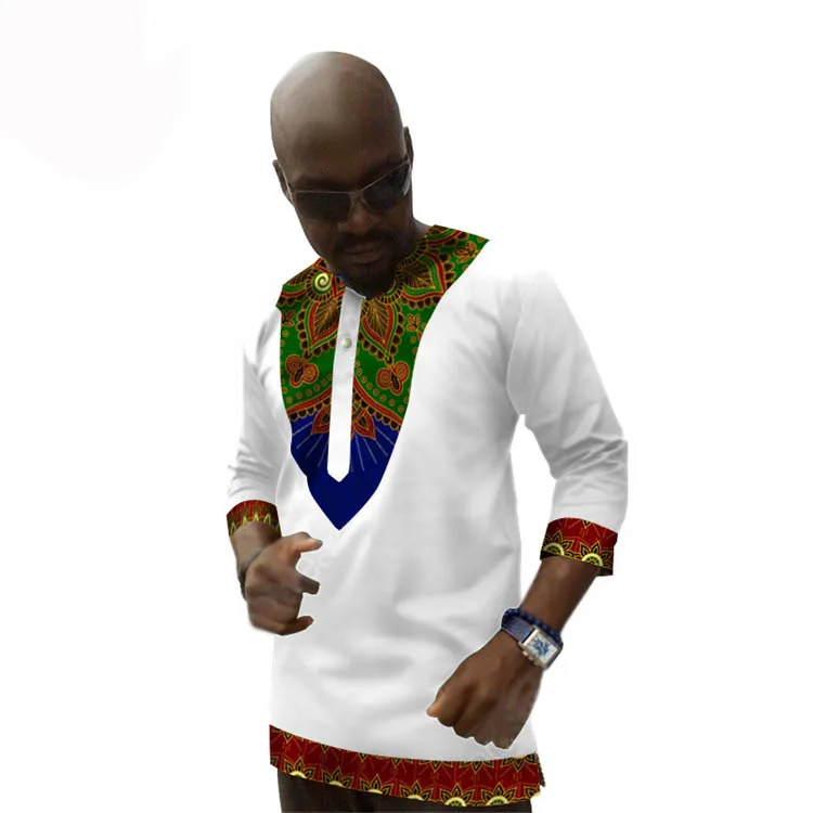 

2021 Hot selling African printed long sleeve t shirt men African batik t shirt men cotton African Dashiki t shirt men casual