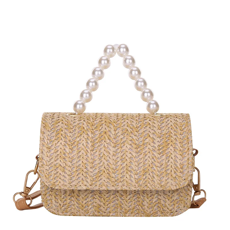 

2021 summer new pearl woven handbags tote fashion straw beach small shoulder bags women crossbody bag