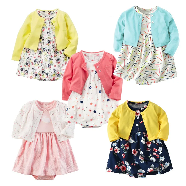 

Wholesale Organic Cotton Cardigan Toddler Girl Clothes Dress Floral Baby Romper Baby Girls' Clothing Sets