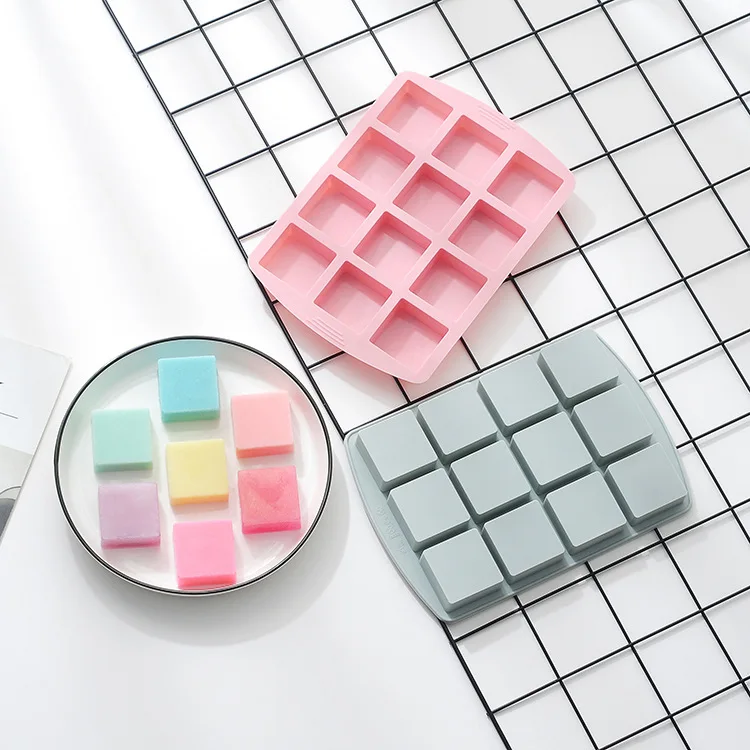 

12 Grid square silicone mold ice tray homemade jelly pudding sugar mold chocolate baking mold
