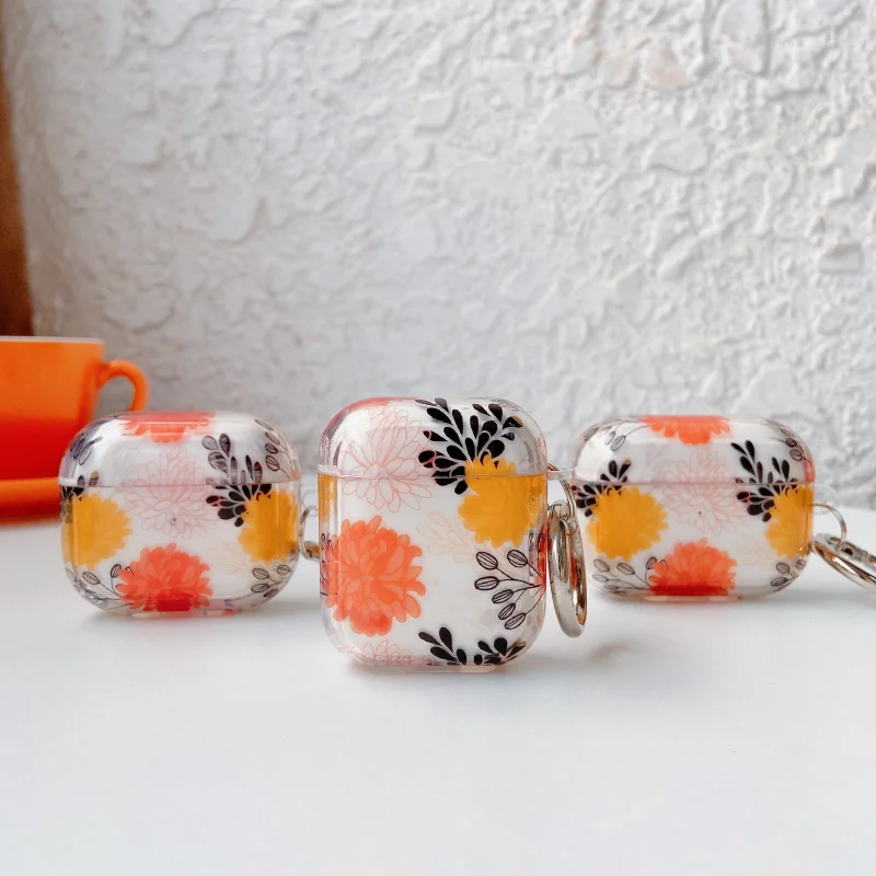 

New For Airpods 1 2 3 pro Earphone TPU Protective Case Transparent chrysanthemum Headphone Cover