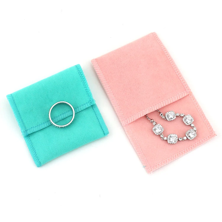 Beautiful Small Pink Velvet Jewelry Pouch Customizable Velvet Envelope Pouch With Flap