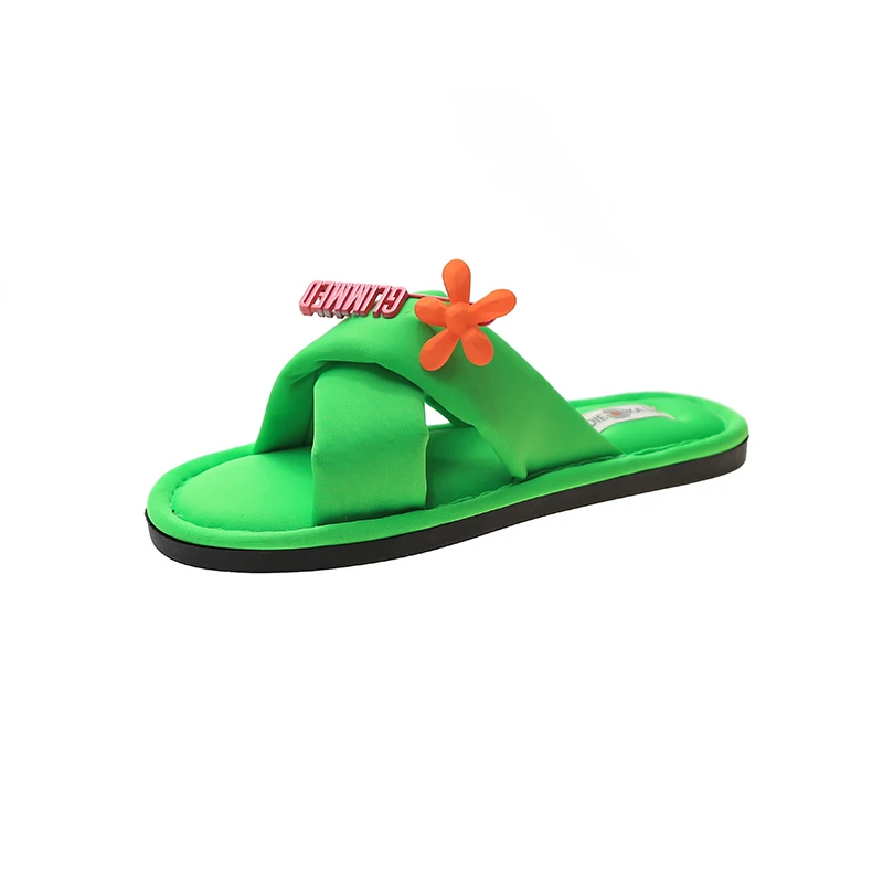 

Wholesale Fashion Super Soft Space Cotton Cute Flower decoration Women Slippers, Black/green/orange
