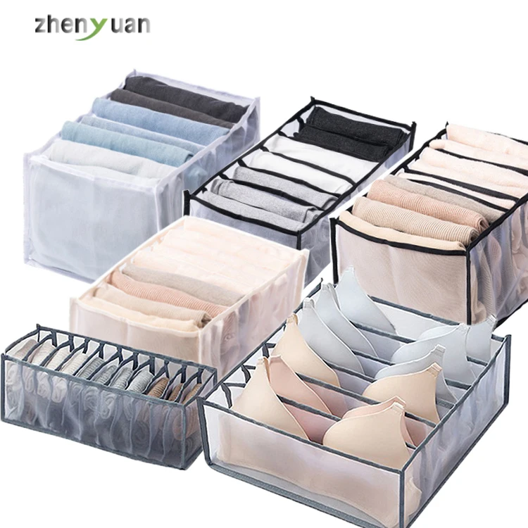

RTS underwear bra socks storage box nylon clothes drawer divider closet organizer foldable mesh storage bag, In stock or customized color