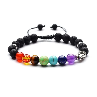 

7 Chakra Yoga Natural Healing Bracelet 8mm Buddha Head Macrame Adjustable Bracelets