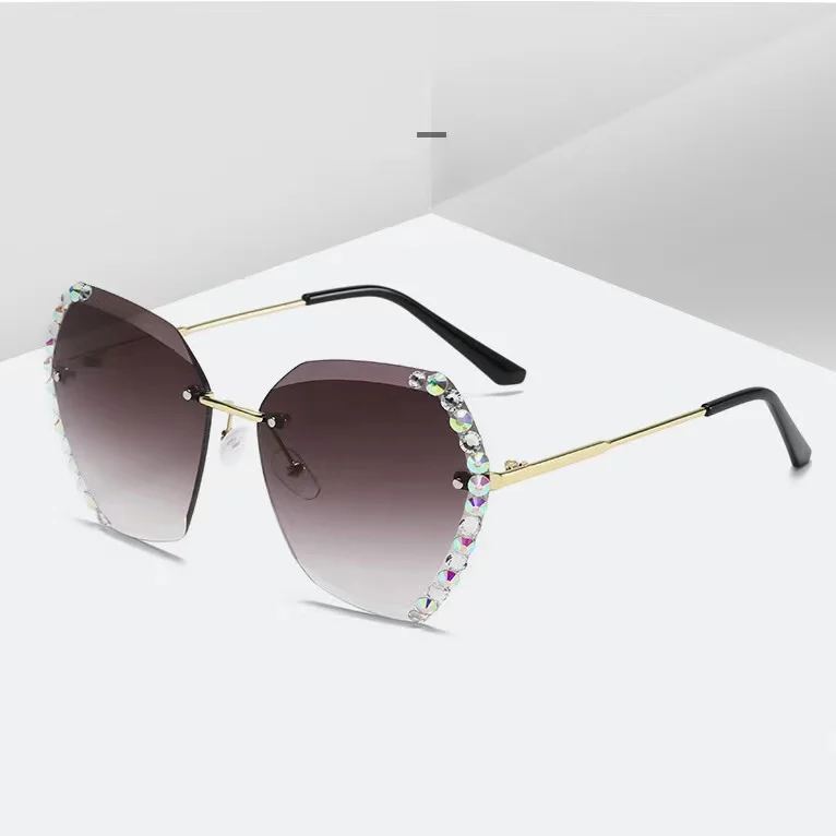 

New fashion decorative glasses ladies diamond-studded rimless glasses cut-edge sunglasses, Many colors can be customized