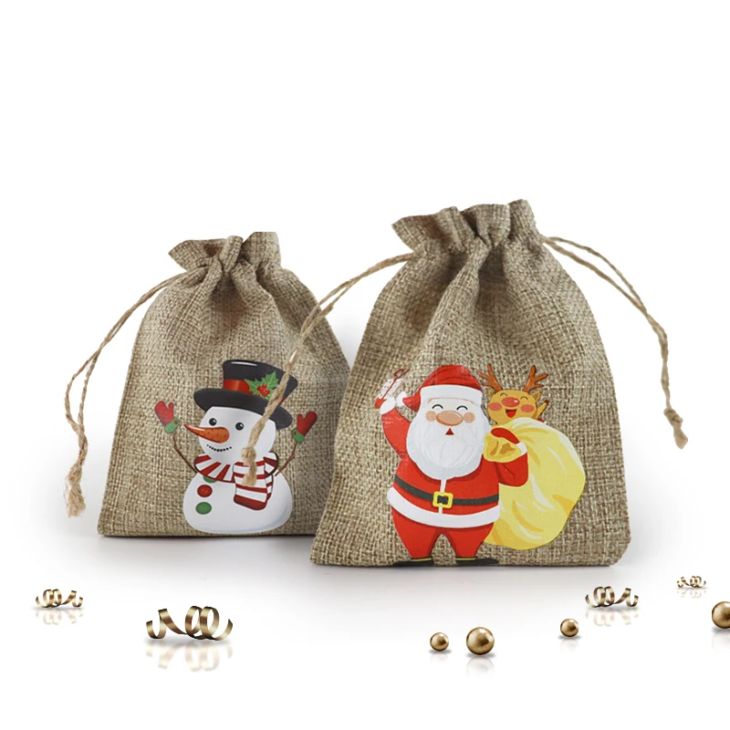 

China Manufacturer Wholesale High Quality Christmas Drawstring Gift Jute Bags
