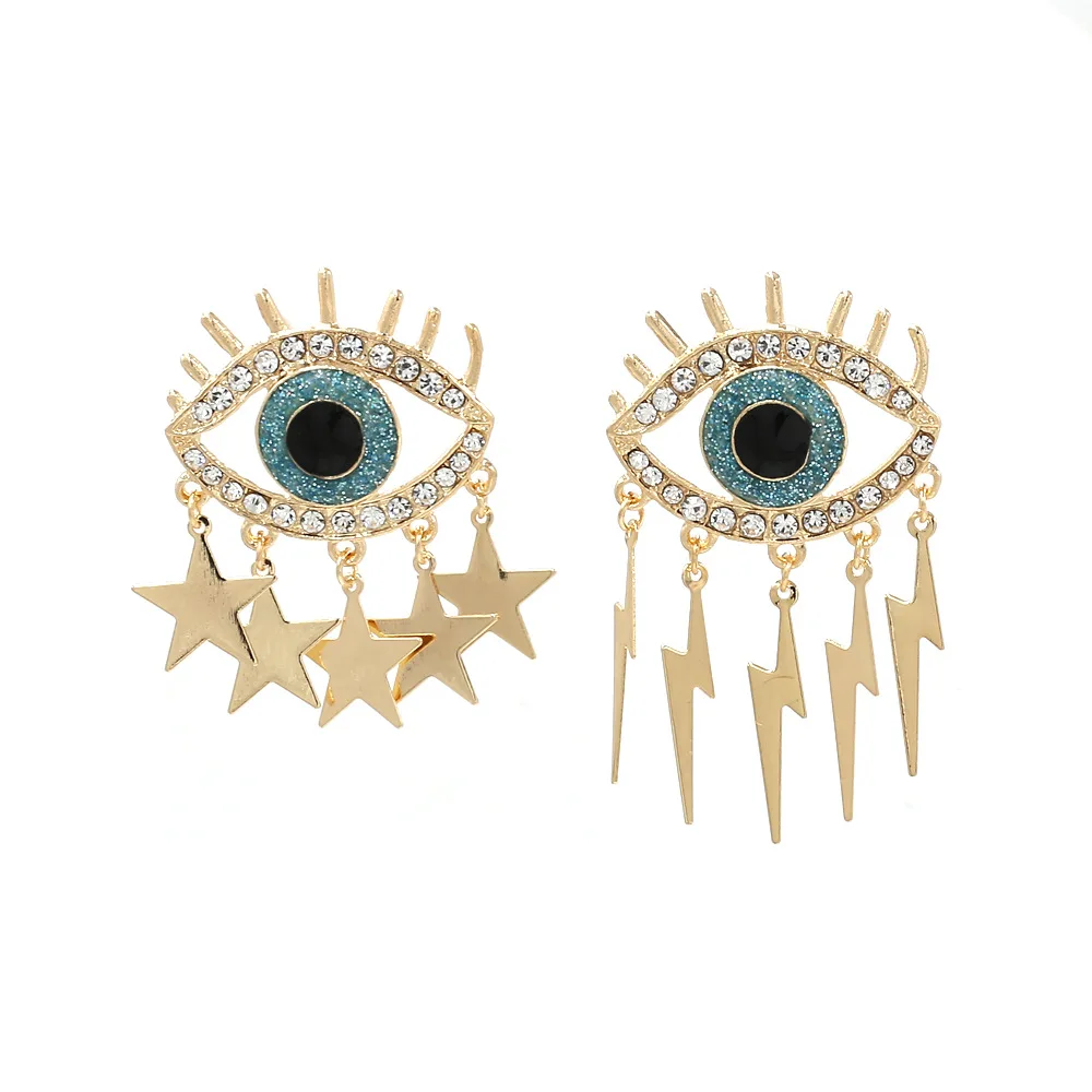 

JUHU New exaggerated diamond-studded eyes earrings personality stars flashing current Su earrings metal alloy jewelry wholesale, Colorful