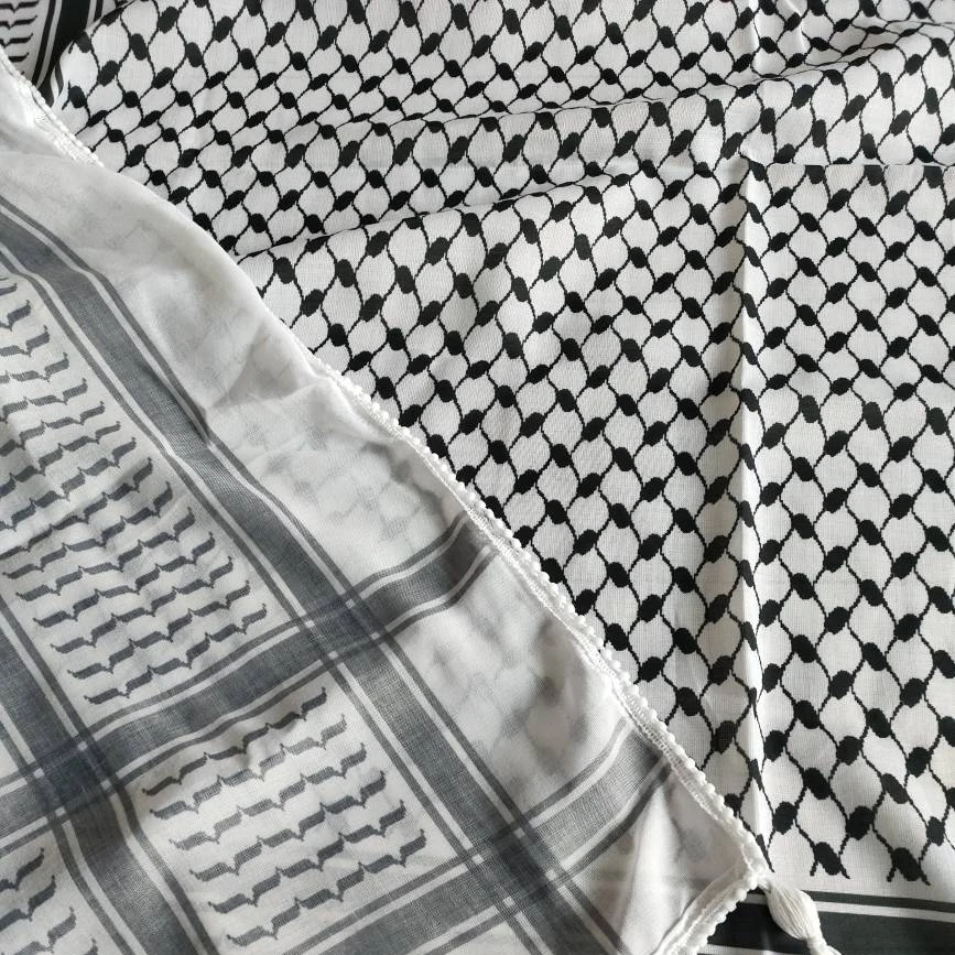 Unisex Original Shemagh Keffiyeh Scarf Men's Arab Palestine Black on White Kufiya Arafat Hatta Printed for Muslims Spring