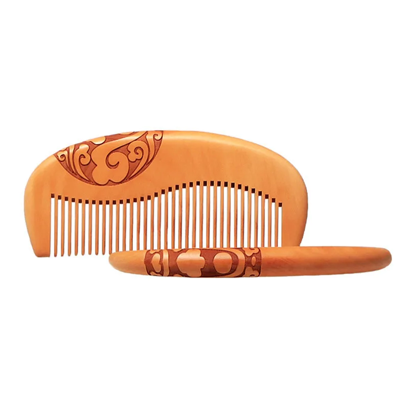 

Wholesale natural wood hand-carved double face eco friendly beard wood comb, Natural color