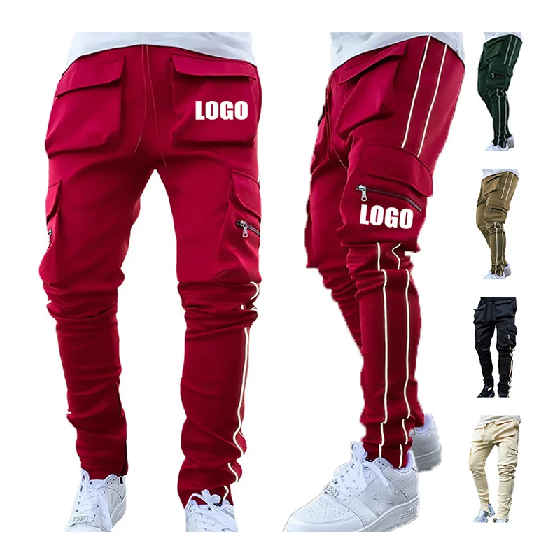 

Custom logo men track sweat reflective cargo joggers pants with pockets