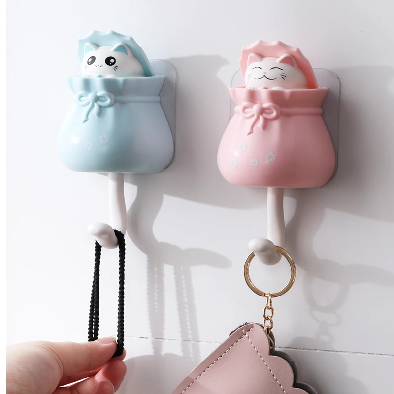 

Wholesale Coat Hooks Cute Cartoon Cat Hook adhesive Wall Hook Towel Hanger, Pink, blue, yellow, white