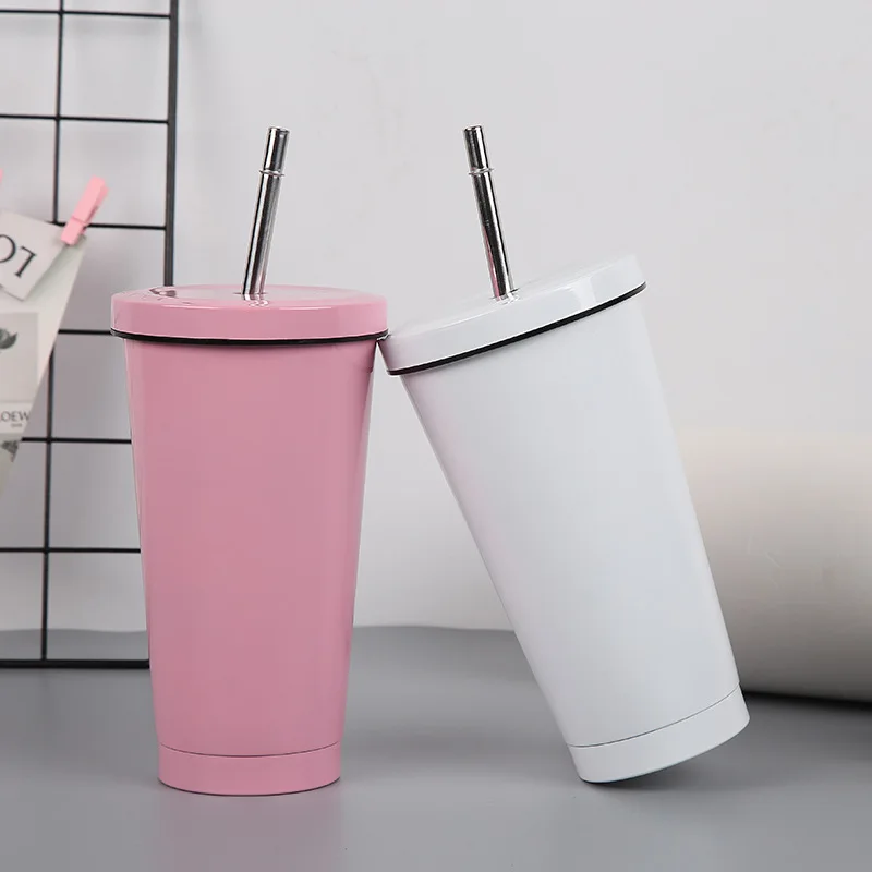 

2020 Beauty stainless steel straw water bottle with lid, Customized color acceptable