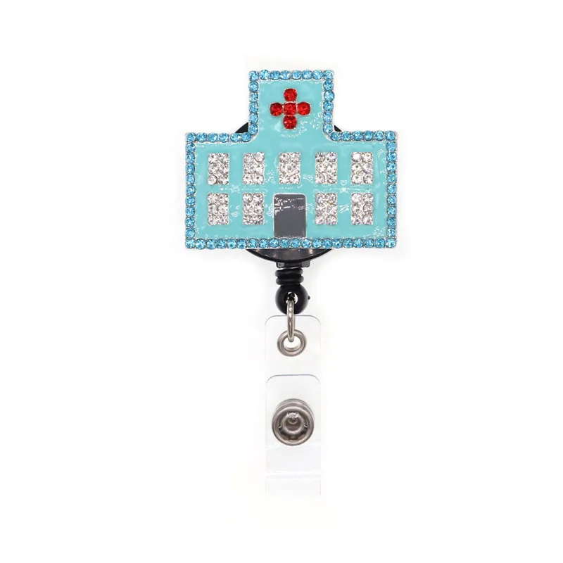 

Medical Rhinestone Enamel Hospital Doctor/Nurse Retractable ID Badge Holder Reel For Nurse Accessories, Blue color