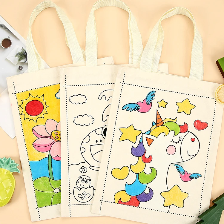 

Wholesale DIY Painted Canvas Bag Handbag Shopping Bag Children's Graffiti Painting Set, Colorful