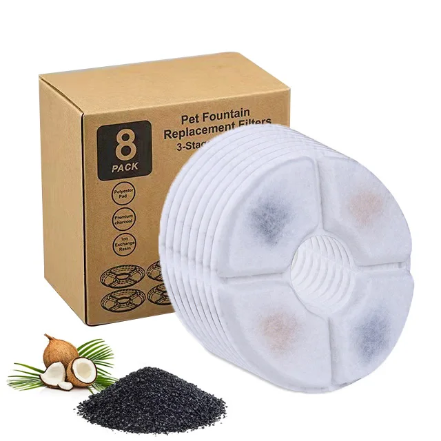 

8PCS Filters Pet Fountain Automatic Water Dispenser Premium Activated Carbon Filters 4 Pack Daisy Fountain Filters
