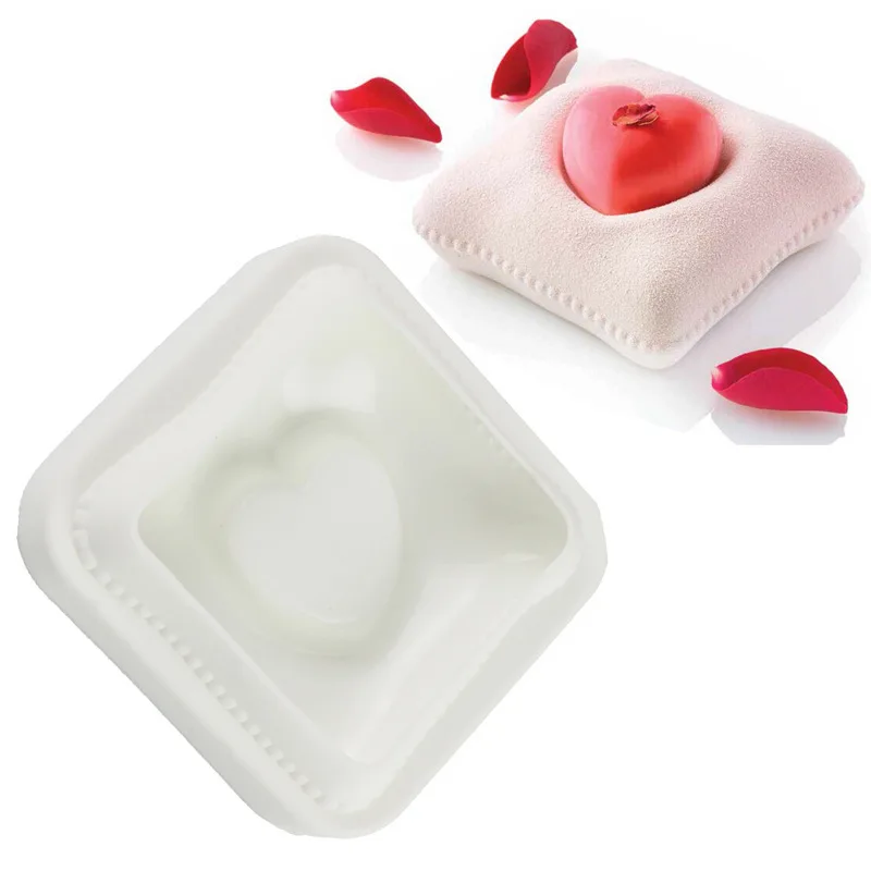 

0932 New Mini Heart Shaped Fudge Chocolate Mold Silicone Mousse Cake Baking Mold, White