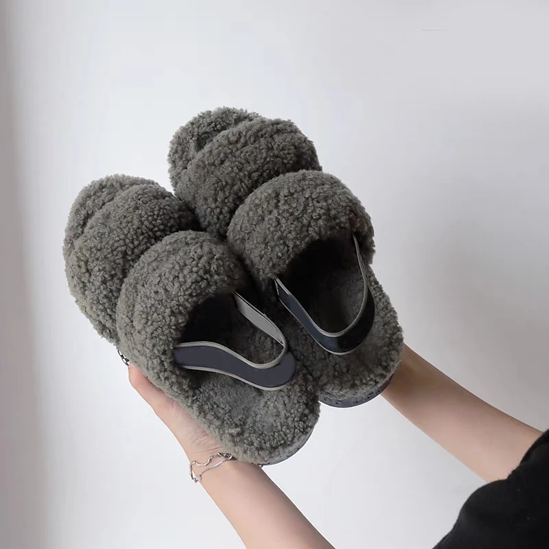 

Wholesale women sheepskin fur lined slippers soft slides for women winter warm women sandals, Pink,grey,leopard print