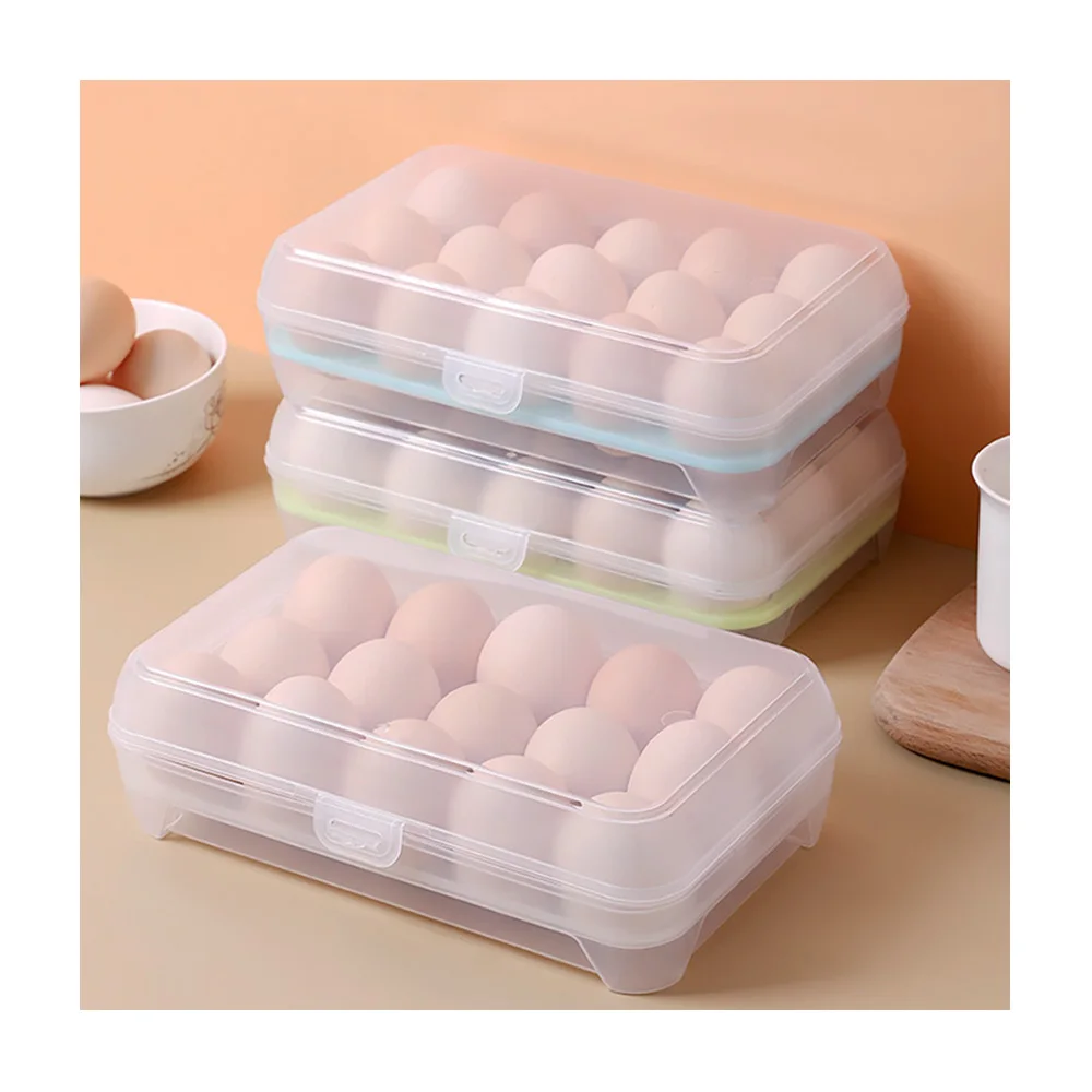 

JX- Kitchen 15-compartment refrigerator egg box Plastic egg tray fresh-keeping box Transparent egg storage box with lid, Customized color acceptable