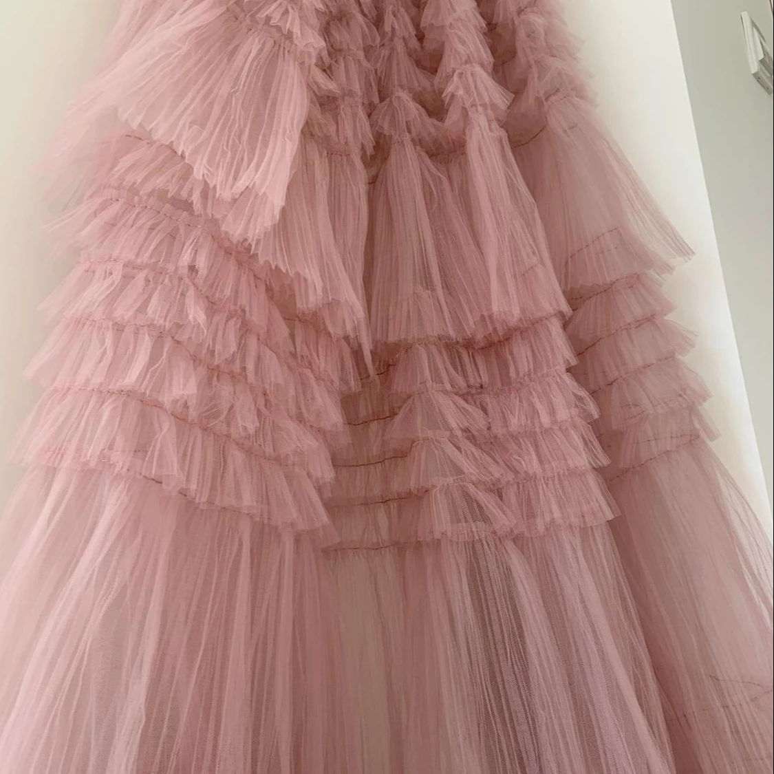 

Rose Pink Tulle Net Ruffle Cake Dress Fancy Mesh Net lace fabric, Accept customized color