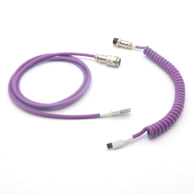 

2021 Hot Selling Double Sleeved Coiled USB Type C Mini Micro USB Cable for Mechanical Keyboard With GX16 Aviator., 27 colors, custom color is available