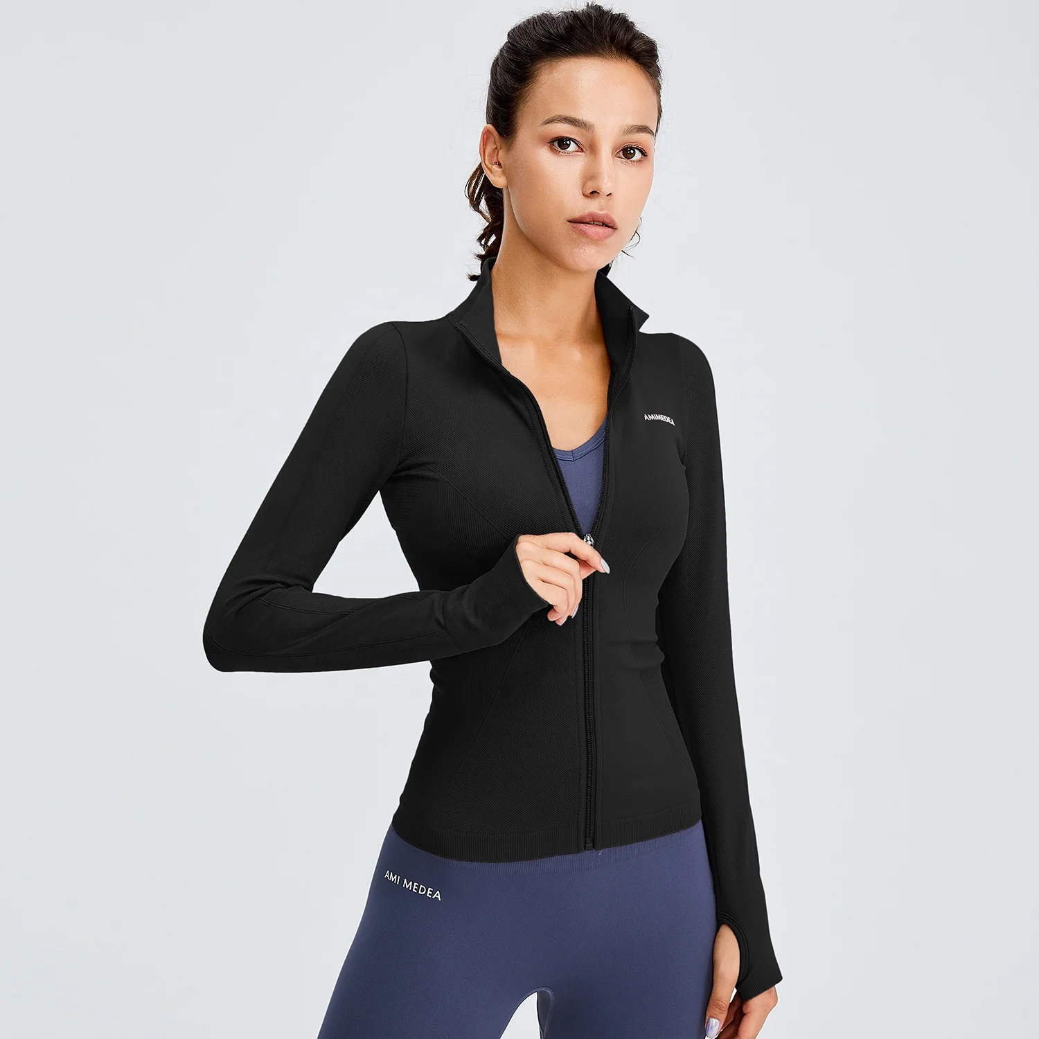 

Seamless Stretchy Sportswear Slim Fit Tracksuit Woman Running Jacket Women Jackets Women and Girls Training Jogging Wear Jacket