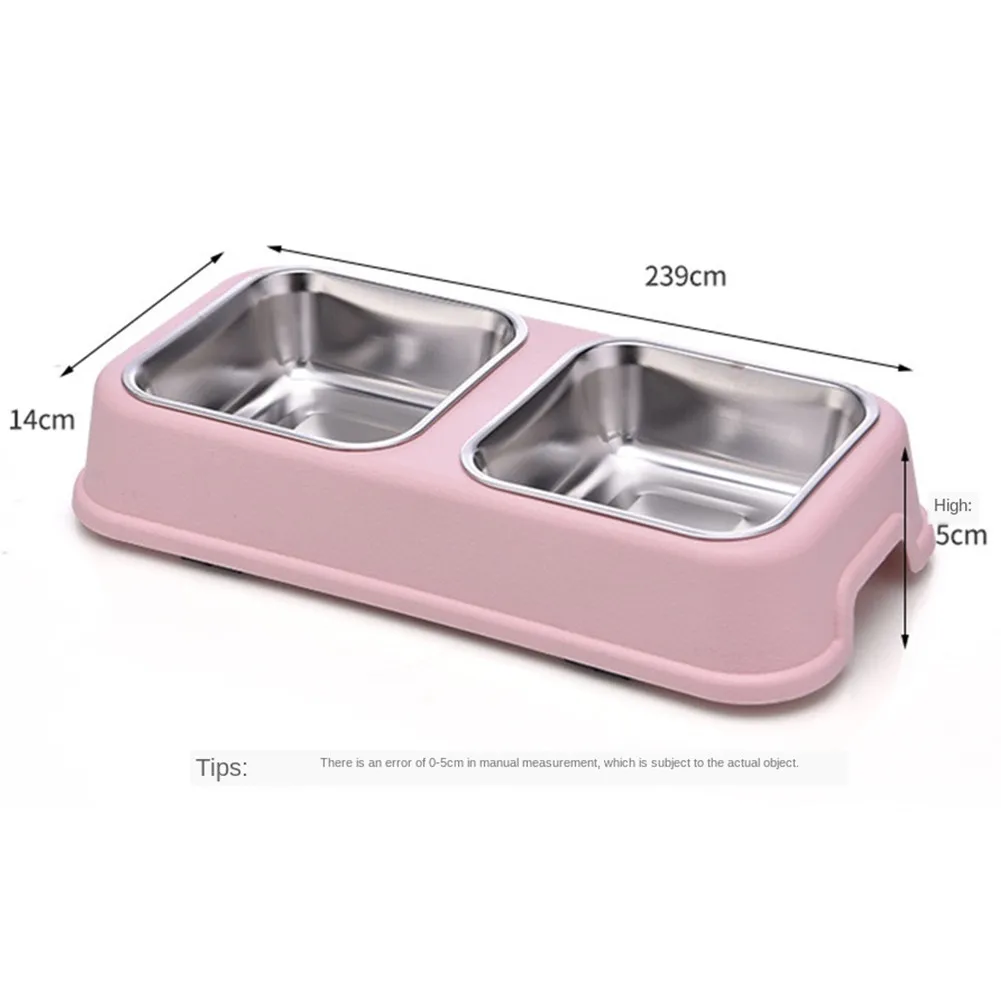 

Dog Double Bowl Puppy Food Water Feeder Cute Stainless Steel Pets Drinking Dish Feeder Pets Supplies Feeding Dishes Dogs Bowl