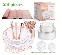 

Dinnerware Set Disposable Tableware Rose Gold Plastic Cutlery Plate And Cup Set Disposable Plate Tableware Set