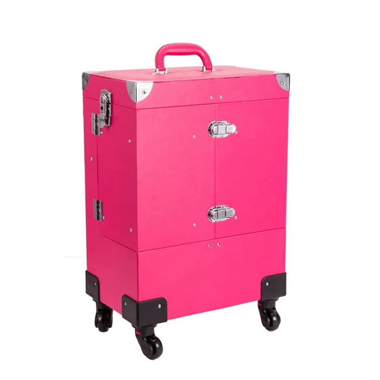 

professional aluminum rolling beauty trolly empty beauty box vanity makeup compact artist train case on wheels, Customized color