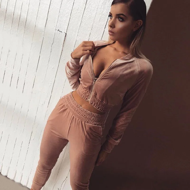 

Women's Plush Sweater Sports Trend Suede Leisure Suit