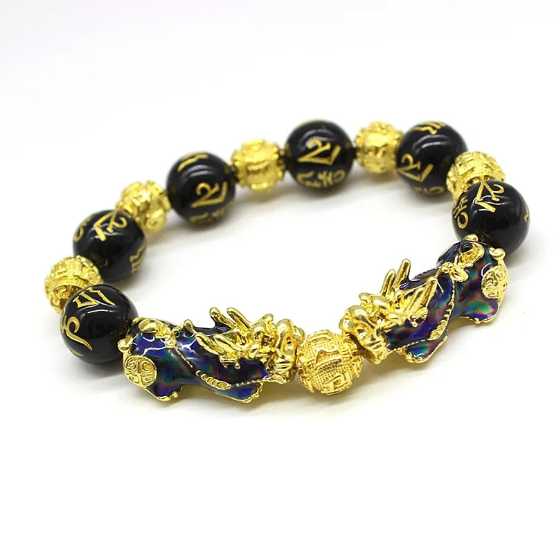 

Rainbow obsidian aura flashing crystal decoration wedding guest gift black obsedian wealth bracelet for men and women