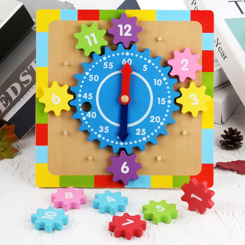 Kids Wooden Jigsaw Puzzle Clock Baby Early Time Learning Toy Developmental RH 