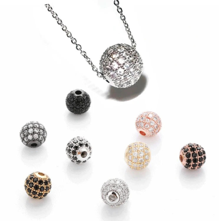 

XuQian Pave CZ Zircon Round Spacer Beads for DIY Bracelet Necklace Making